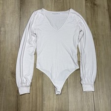 Abercrombie  Fitch Soft A F Cozy Ivory Long Sleeve V-Neck Bodysuit M
