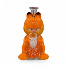 8'' Cartoon Cat Themed Glass Bong – Fun Orange Design Collector Art Piece.