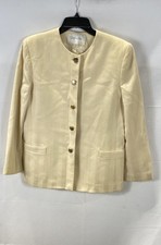 Vintage 80s Christian Dior Women's Cream Pinstripe Blazer Jacket Union Made 14