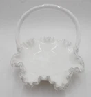 Fenton Silver Crest Spanish Lace Basket White Milk Glass Ripple Rim Glassware
