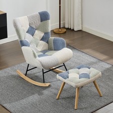 Boucle Rocking Chair with Footstool Lazy Cozy Leisure Seating for Living Room