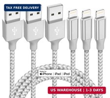iPhone Charger 3 Pack 10 ft Apple MFi Certified Lightning Nylon Braided Cable Fa