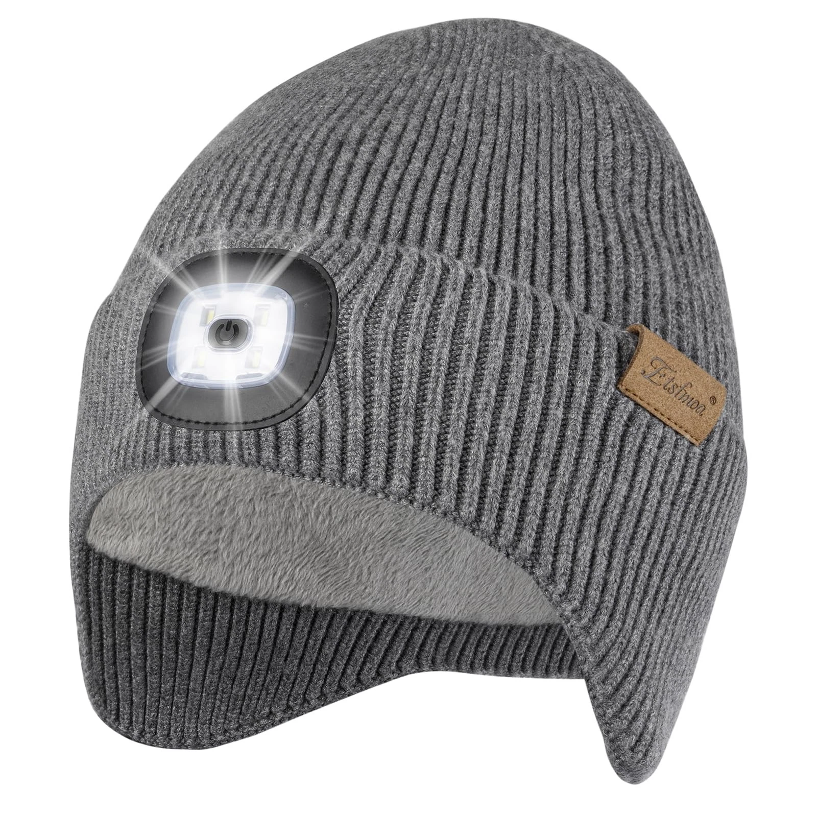 Hat with Light for Men Women,Fleece Lined Beanie with Earflaps,Type c Recharg...
