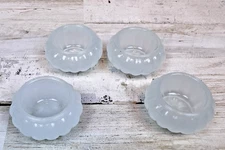 Vintage 1980s Frosted Glass Scalloped Mini Bowls Salt Cellars Candle Holders Set