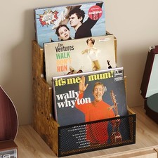 Vinyl Record Storage Holder, Stepped 3 Tier Lp Vinyl Record Crate with Metal