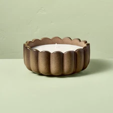 6 Wick Ceramic Scalloped Rim Harvest Chestnut Jar Candle Brown 42oz -