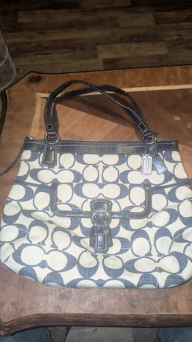 Lovely Coach 12 x 14" Tote pelle blu con motivo Coach blu crema 