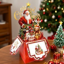 NEW Christmas Pop-Up 3D Greeting Card With Envelope 3D Santa Tree & Gifts Design
