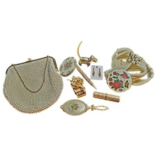 Grandmas Vintage Drawer Lot Estate Purse Belt Jewelry Gold White Glamour Fashion