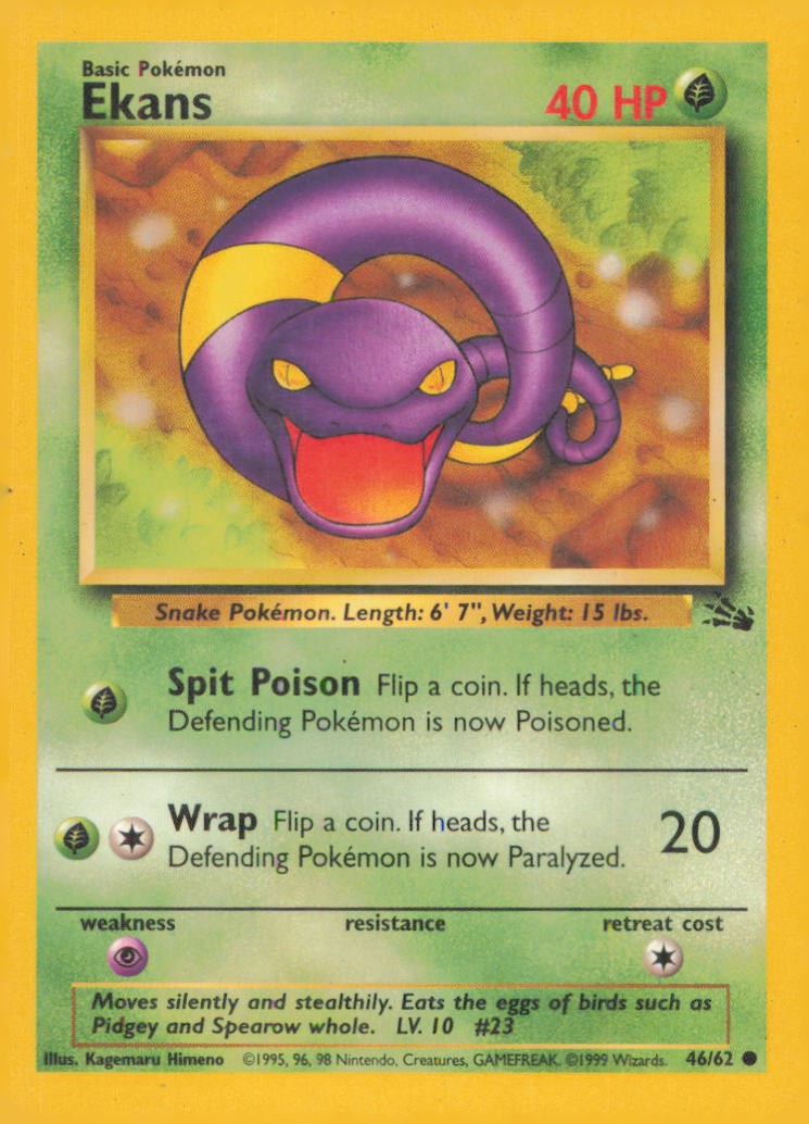 EKANS 46/62 COMMON FOSSIL POKEMON UNLIMITED NEAR MINT