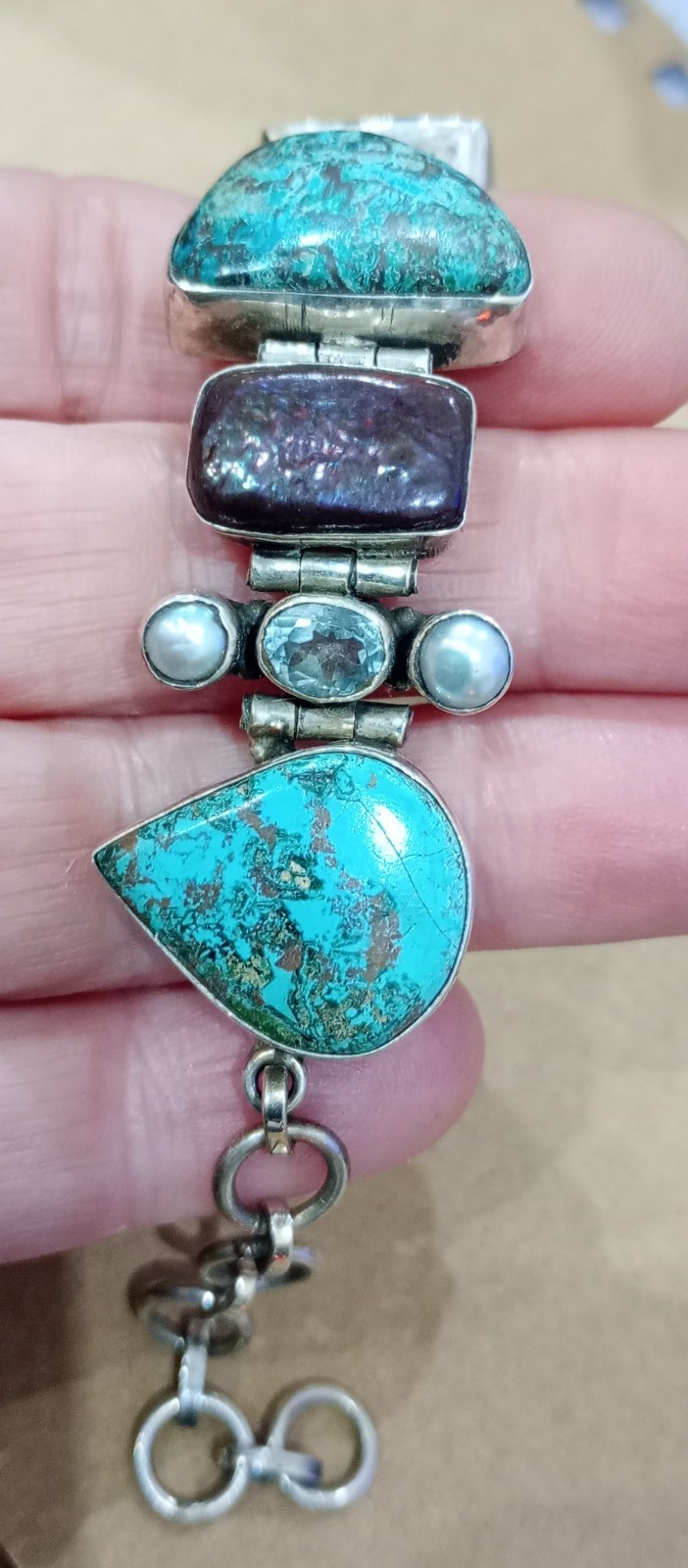 Solid Indian 925 Silver Multi Stone Bracelet Turq… - image 10