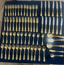 Vintage Retroneu Stephanie 18/0 Japan Flatware 52 Pieces Service for 12 Gold