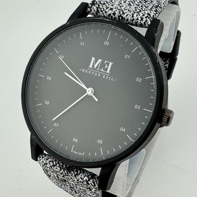 Menton Ezil ME Quartz Watch Men Black Fabric Band Analog New Battery