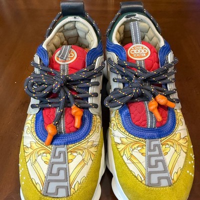 VERSACE Chain Reaction yellow blue suede sneaker