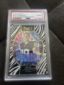 Brock Bowers 2024 Panini Select Neon Icons Zebra PSA10. Pop 1!