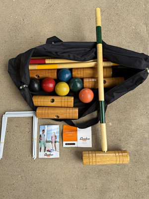 Baden Deluxe Series Croquet Set w/ Carry Bag, Wooden Mallets, Balls & Wickets