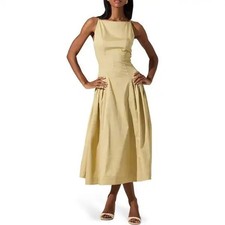 Sz L Astr The Label High Neck Open Back Midi Dress Light Khaki See Description