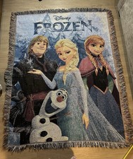 Disney FROZEN Anna Elsa Olaf Kristoff Woven Tapestry Blanket Throw