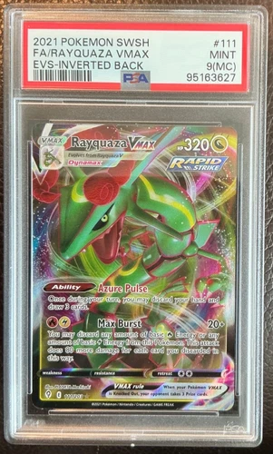 Inverted Back ERROR & MisCut Rayquaza VMAX #111 Pokémon Evolving Skies PSA9 POP1