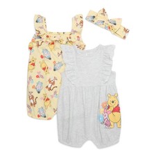 Disney Winnie the Pooh 3-Piece Baby Girls Rompers and Headband Set: 0-18 Months