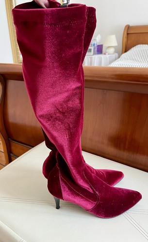 GOMMA Red Stretch Velvet Boots-UK 4/EU 37-VGC - Picture 2 of 9