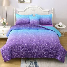 Glitter Comforter Set Twin Size,6 Piece Bed in A Bag 3D Colorful Ombre