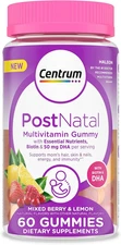 Centrum Postnatal Multivitamin Gummies with DHA & Biotin, Berry Lemon Flavor, 60