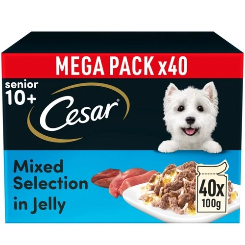 40 x 100g Cesar Sauce Selection Senior Wet Dog Food Pouches Mixed in Jelly deal from eBay