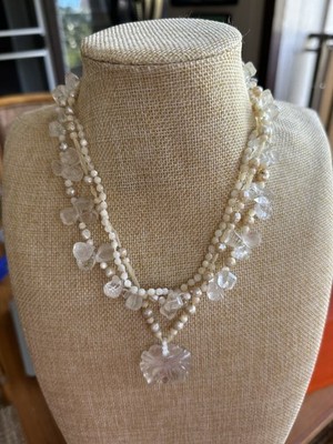 Carved Rose -  Crystal Bead Necklace - On Ribbon