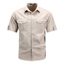 Mens Work Shirts Military Short Sleeves Air Force Army Cotton Casual Shirts Tops
