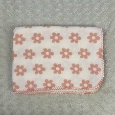 Pale Pink Peach Orange Flowers Baby Blanket Fleece Stitched Edge Lovey Floral