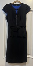 Elie Tahari Lanetta Peplum Black Dress LBD Cap Sleeve Leather Belt Zip Size 8
