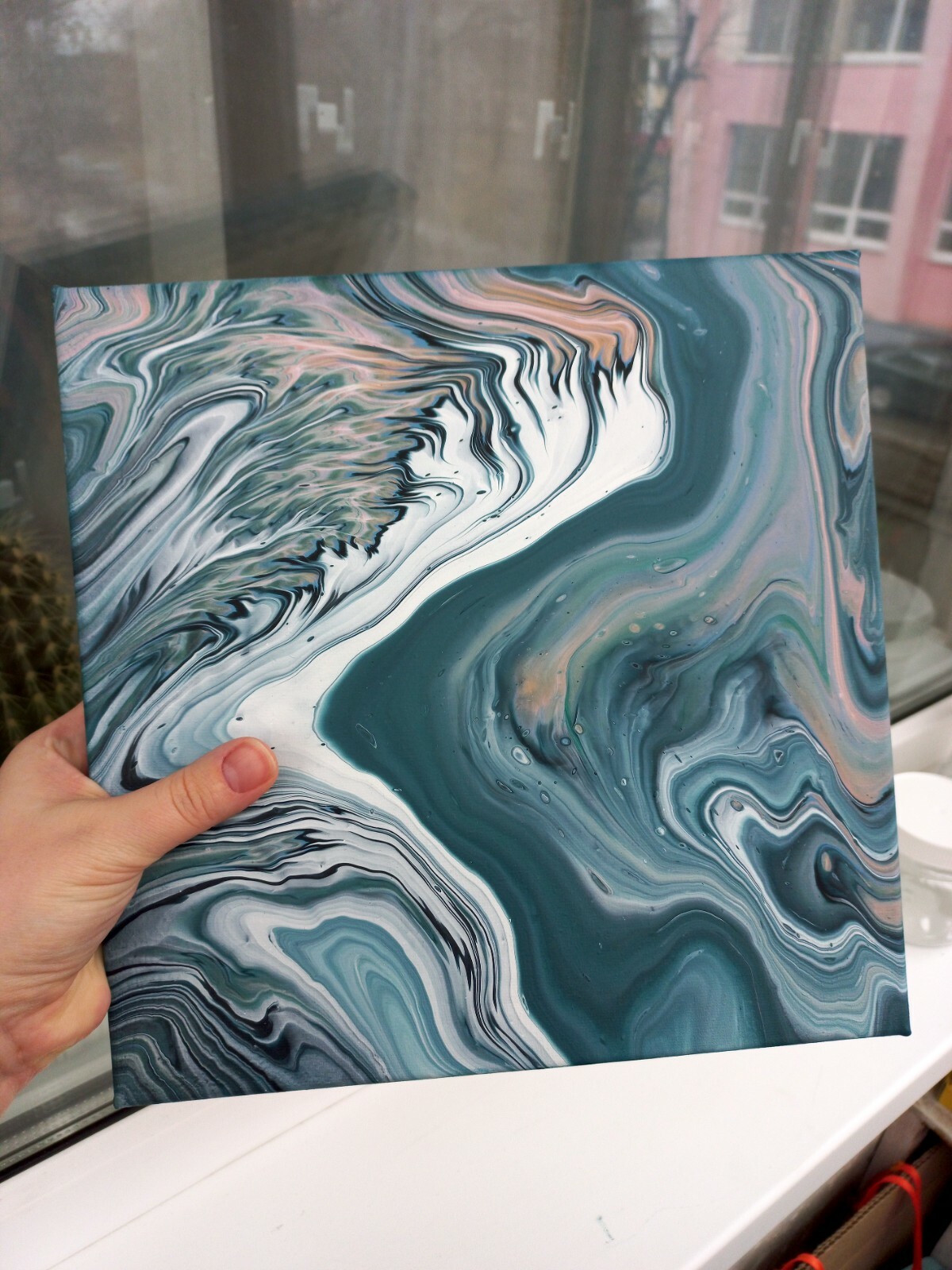 Acrylic Pour Painting, Hypnotic Marble Design, Small Canvas 10x10, Original Art