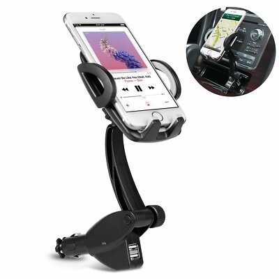 Cell Phone Holder With Dual USB Car Charger Fit For Car Cigarette Lighter  Port