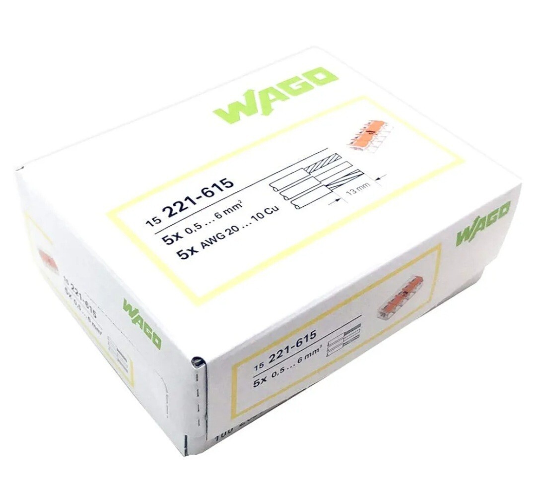 Wago 221-615 Connettori fili compatti 10AWG 5 conduttori 6mm 15 pezzi