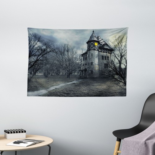 DELAESI Halloween Wandteppich 200x150cm - UV Reaktiv Schloss Design Für Grusel Dekoration