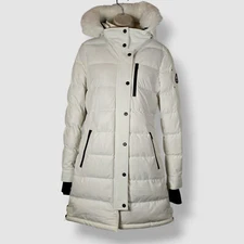 Moose Knuckles Women's White Shearling Trim Down Watershed Parka Jacket Size S
