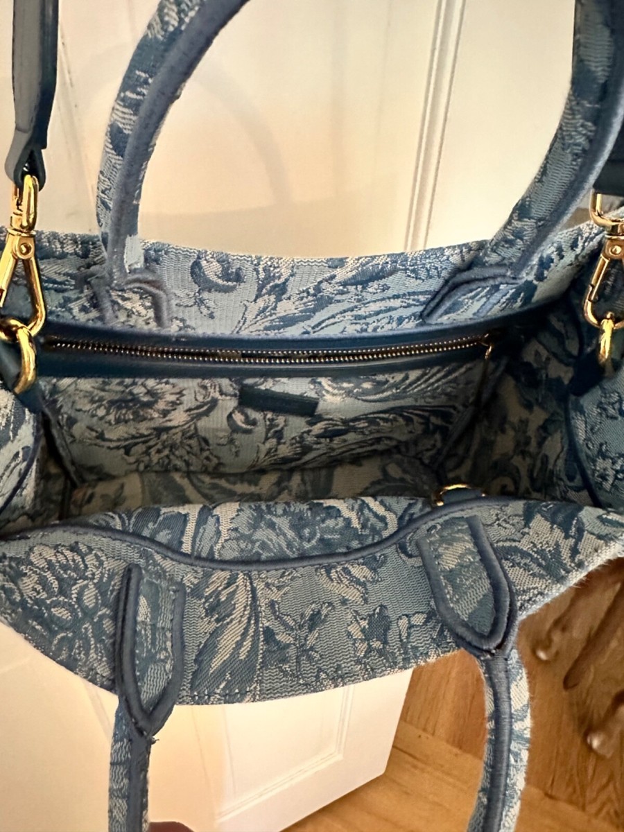 Versace Barocco Athena Canvas Tote Bag Crossbody Blue White Gold