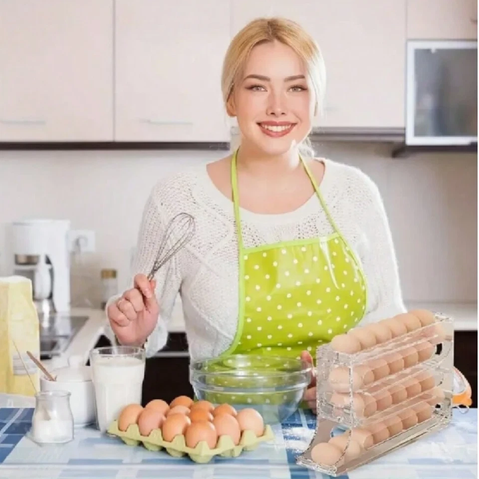 4-Layer Egg Storage Box Refrigerator Side Door Egg Holder Automatic Rotation 1pc - Image 4 of 4