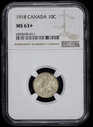 1918 Canada Silver 10c NGC MS 63+