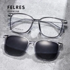 Unisex Square Magnetic Clip On Flip Up Eyeglasses TR90 Polarized Sunglasses New 