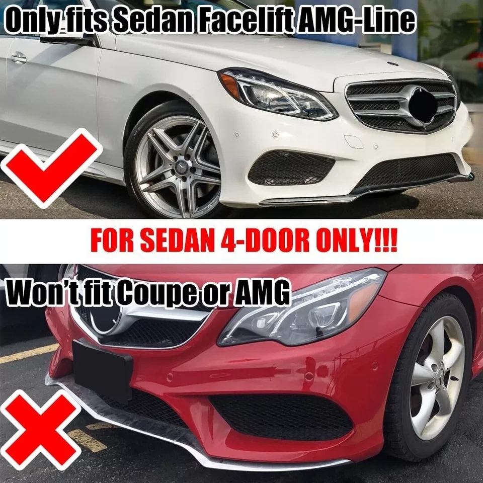 Kit de labios de parachoques delantero negro brillante para Mercedes Benz Clase E W212 Sedán 2013-2015 Foto 3 de 4