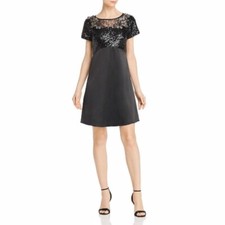 NEW Black AIDAN MATTOX SEQUINED CHARMEUSE Beaded Evening Lace Size 4 