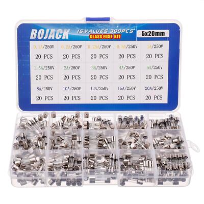 15 Werte 300 Stück schnell blasene Glassicherungen Sortiment Set 5x20mm 250V 0,1 0,2 0,25 1