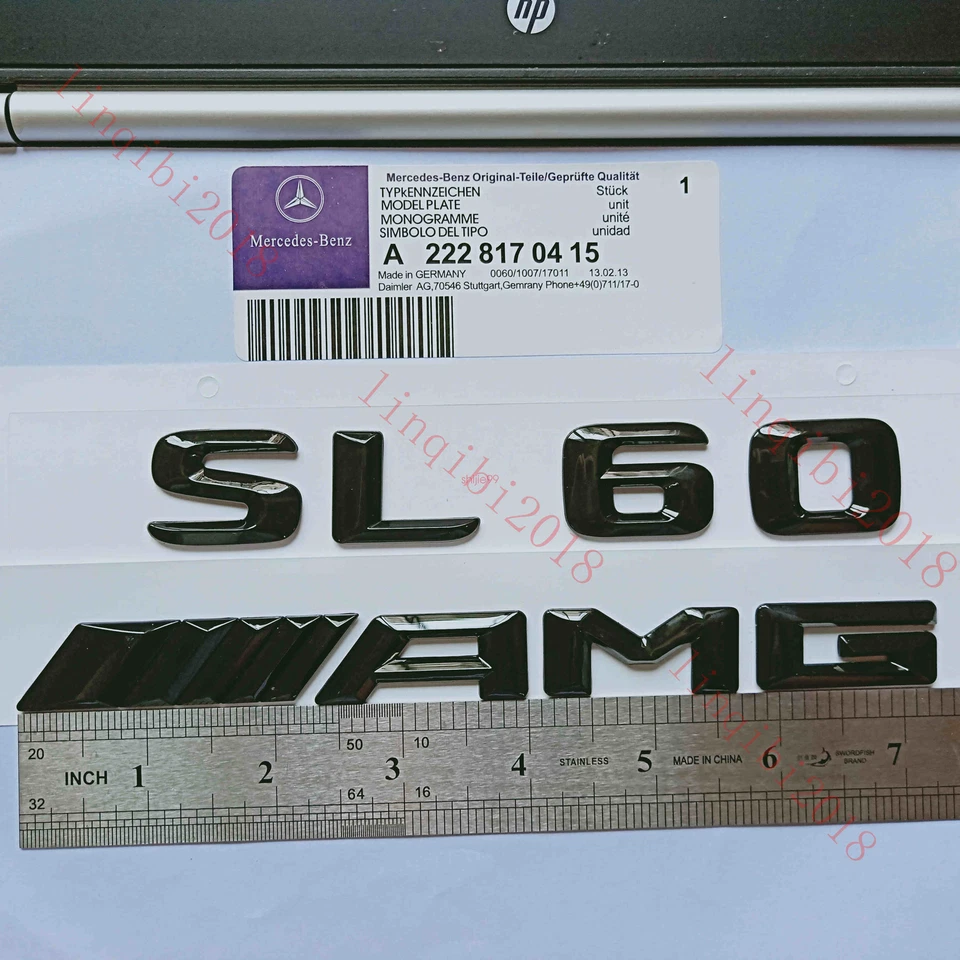 Emblema de insignia de maletero trasero con letras numéricas 3D negro brillante para Mercedes Benz SL60 AMG Foto 3 de 4