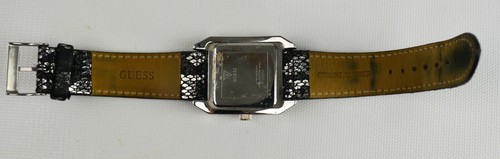 GUESS Women's Snake Print Black & Silver Chrome Diamond Bezel U0050L1 Square - Picture 7 of 10
