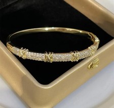14K Gold Plated Stainless Steel Cubic Zircon Bracelet Bangle Cuff
