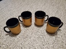 Vintage West Bend Thermo Serve Coffee Mugs Gold & Black MCM Set of 4