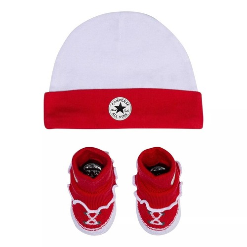 Baby Girl Converse Frilly Chucks Bootie Socks \u0026 Hat Set, Infant Girl's, Size: 0-6 Months, Red