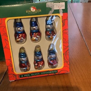 Kurt Adler Mini Snowman Glass Ornaments Christmas 2” Set Of 6 Silver Red Blue